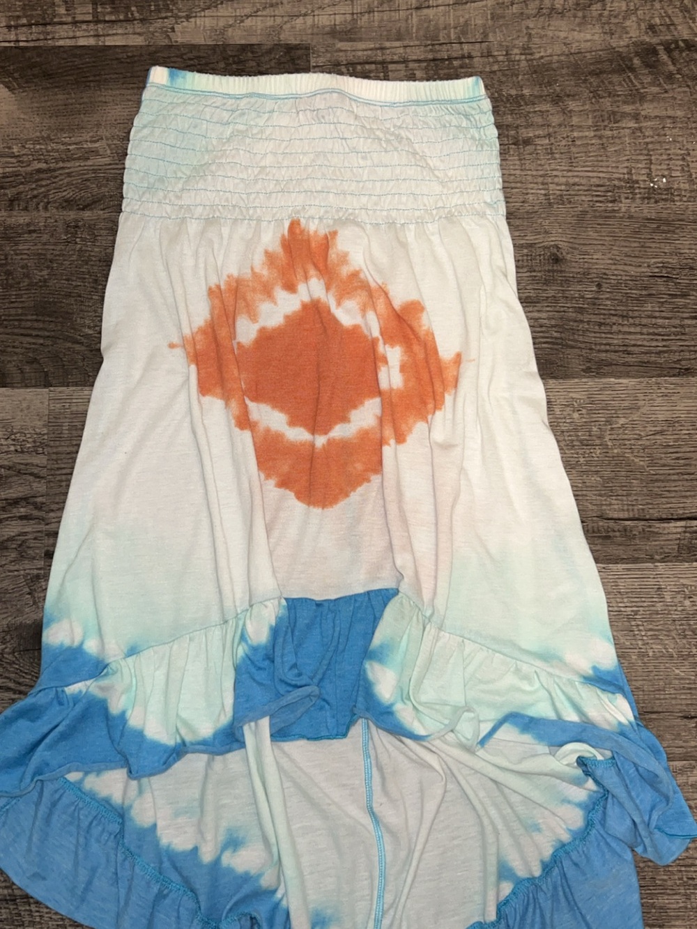 Ocean Drive Strapless Tie-Dye Dress in White, Orange & Blue